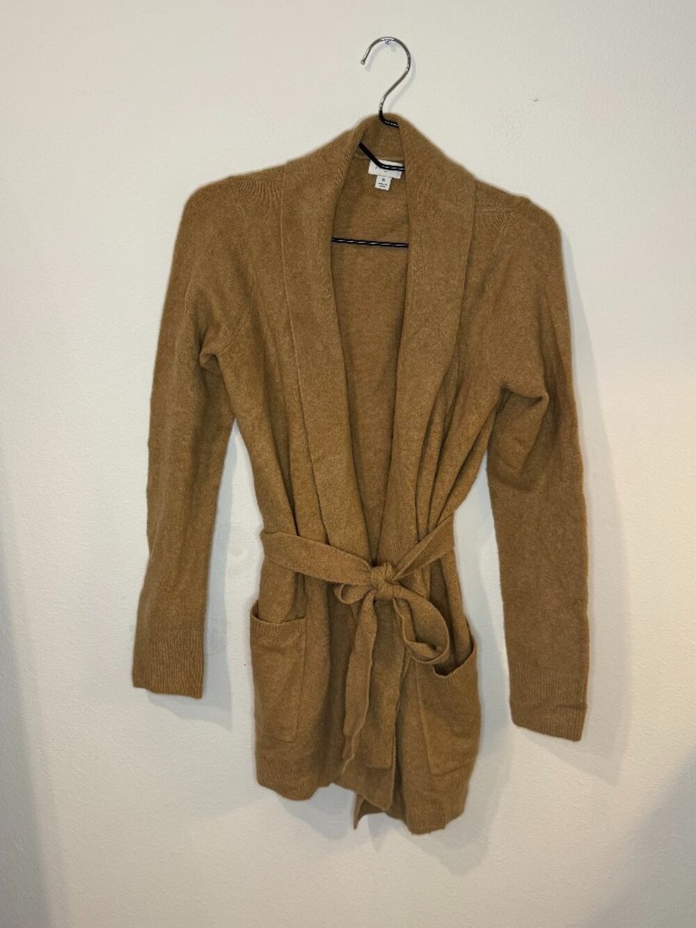 J. Crew Belted Open Front Wrap Cardigan Sweater Camel Tan Size S